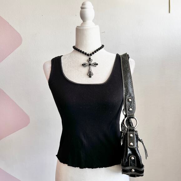 Black Lace Trim Tank Top, Gothic Whimsigoth Grunge‎ Indie Sleaze Small - Picture 1 of 6